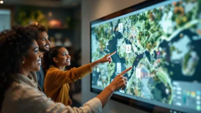 A group of GIS technicians look at a digital map together