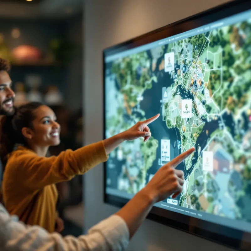 A group of GIS technicians look at a digital map together